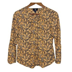 Drake's London J.Crew Women's Blue‎ Gold Giraffe Print Top Bell Sleeve Size 6